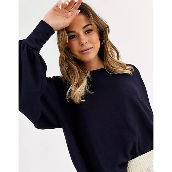 Free People Billie Balloon‎ Long Sleeve Top Navy Blue Medium - Picture 1 of 11